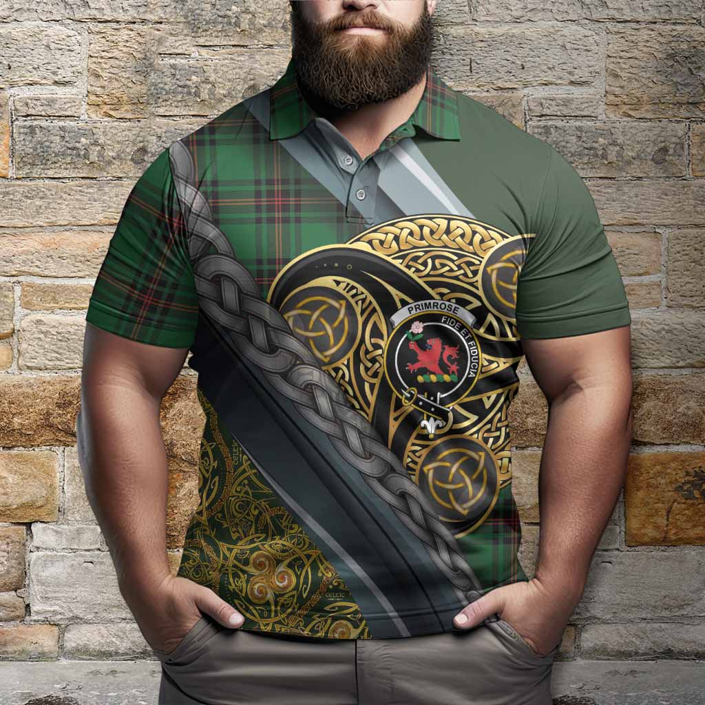 Primrose Tartan Crest Polo Shirt Scottish Triskele Celtic