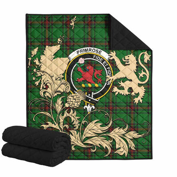Primrose Tartan Crest Premium Quilt with Scottish Iconic Symbols 