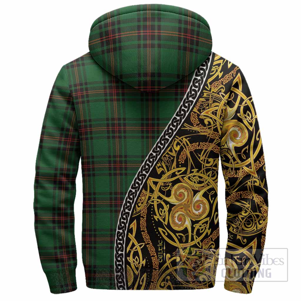 Primrose Tartan Crest Sherpa Hoodie Celtic Knot and Triple Trickle Spiral Symbols