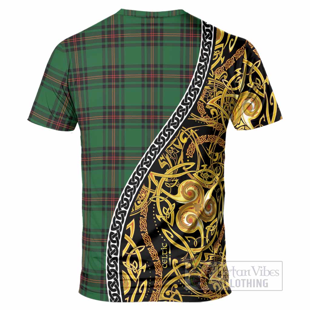 Primrose Tartan Crest T-Shirt Celtic Knot and Triple Trickle Spiral Symbols