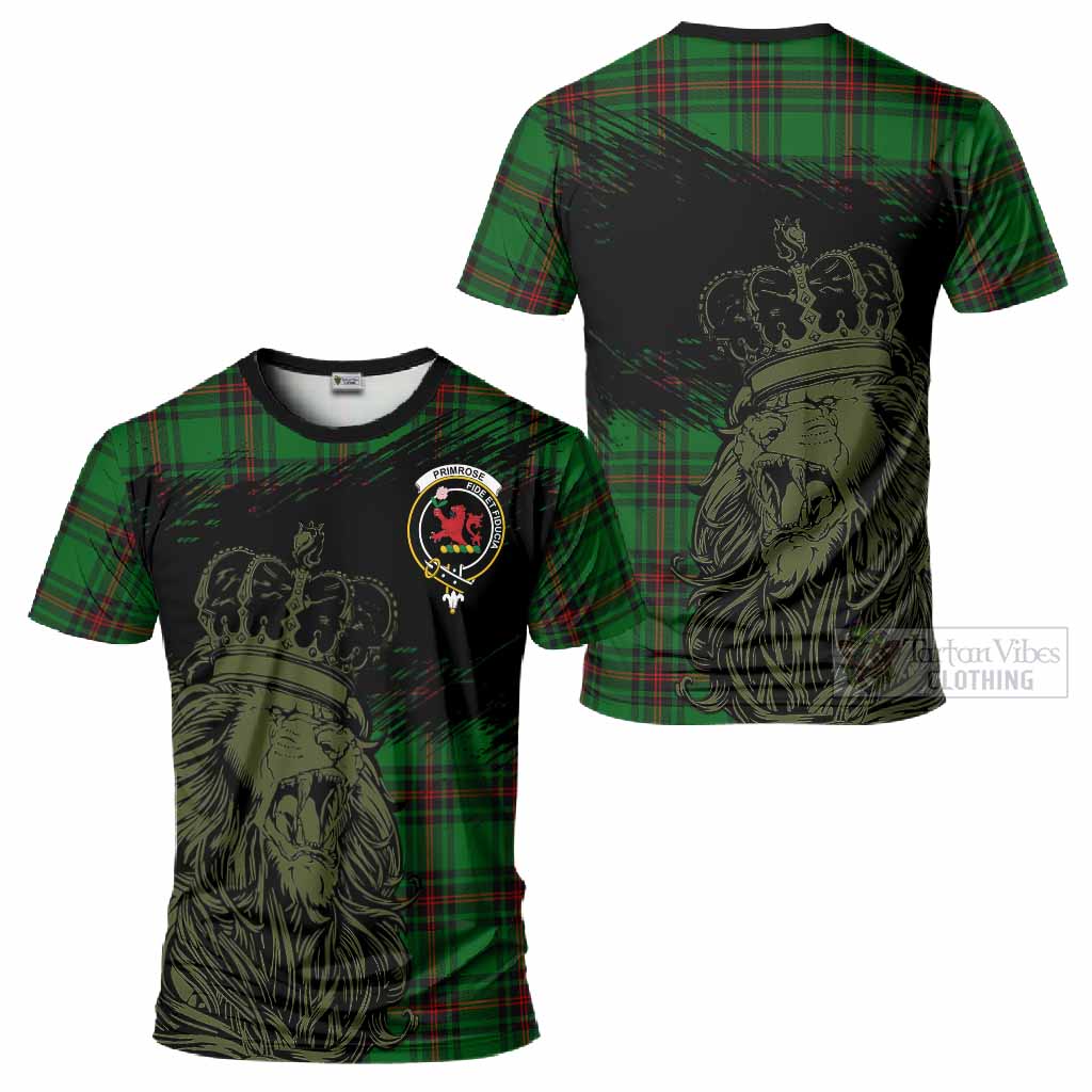 Primrose Tartan Crest T-Shirt Crowned Lion Heritage Style
