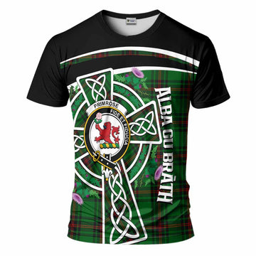 Primrose Tartan Crest T-Shirt Scottish Thistle Celtic Cross Alba Gu Brath