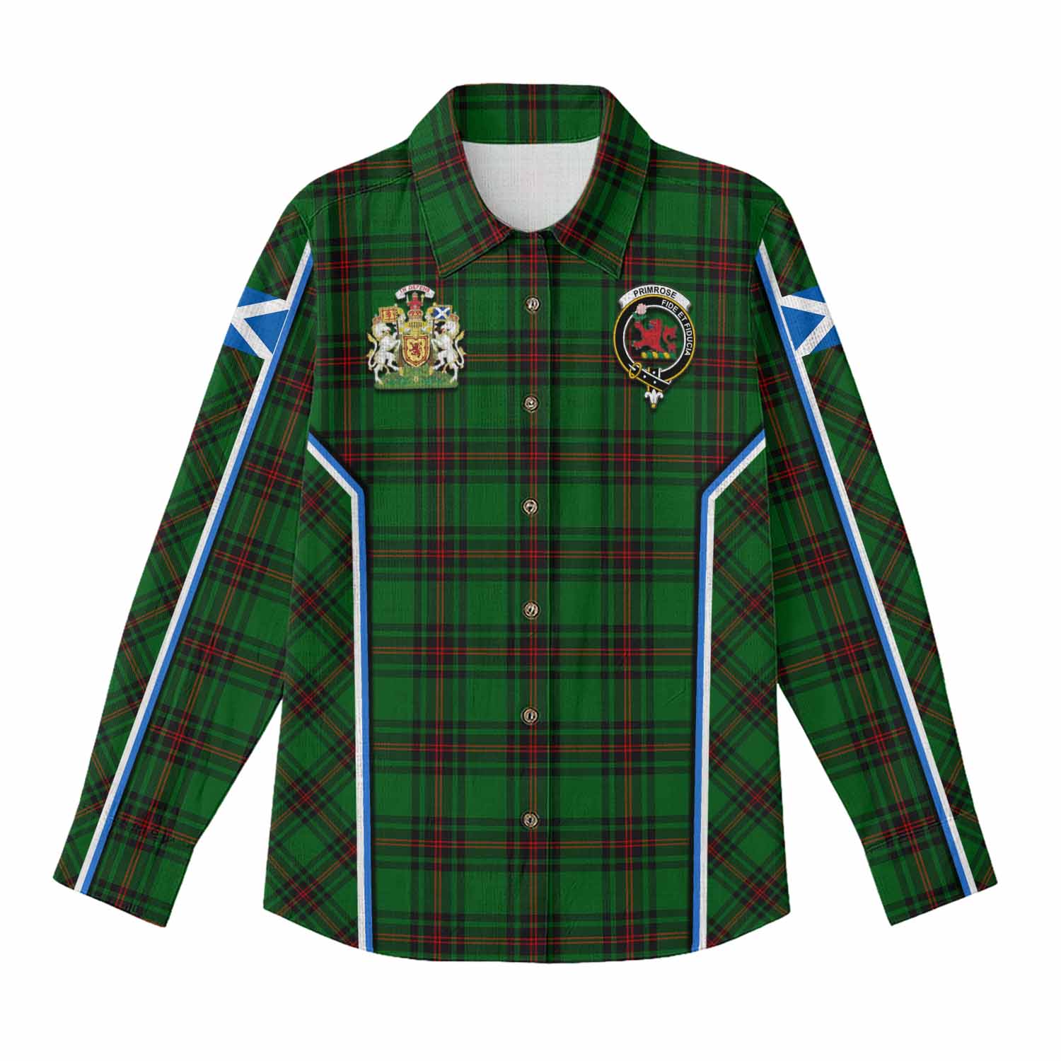 Primrose Tartan Crest Women Casual Shirt Scotland Coat of Arm Flag Style - Tartan Vibes Clothing