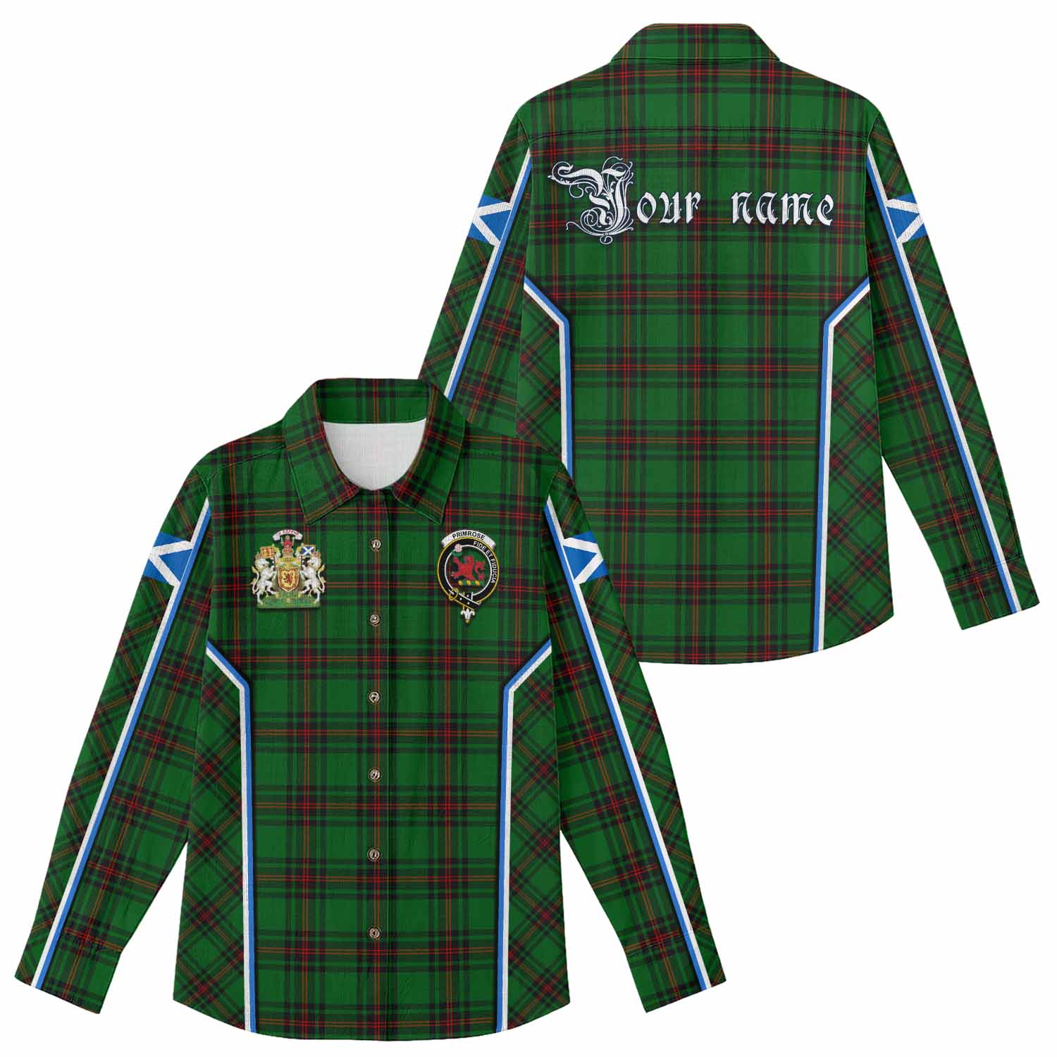 Primrose Tartan Crest Women Casual Shirt Scotland Coat of Arm Flag Style - Tartan Vibes Clothing