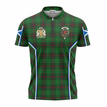 Primrose Tartan Crest Zipper Polo Shirt Scotland Coat of Arm Flag Style
