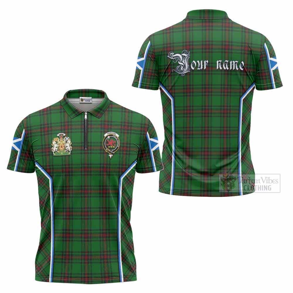 Primrose Tartan Crest Zipper Polo Shirt Scotland Coat of Arm Flag Style - Tartan Vibes Clothing