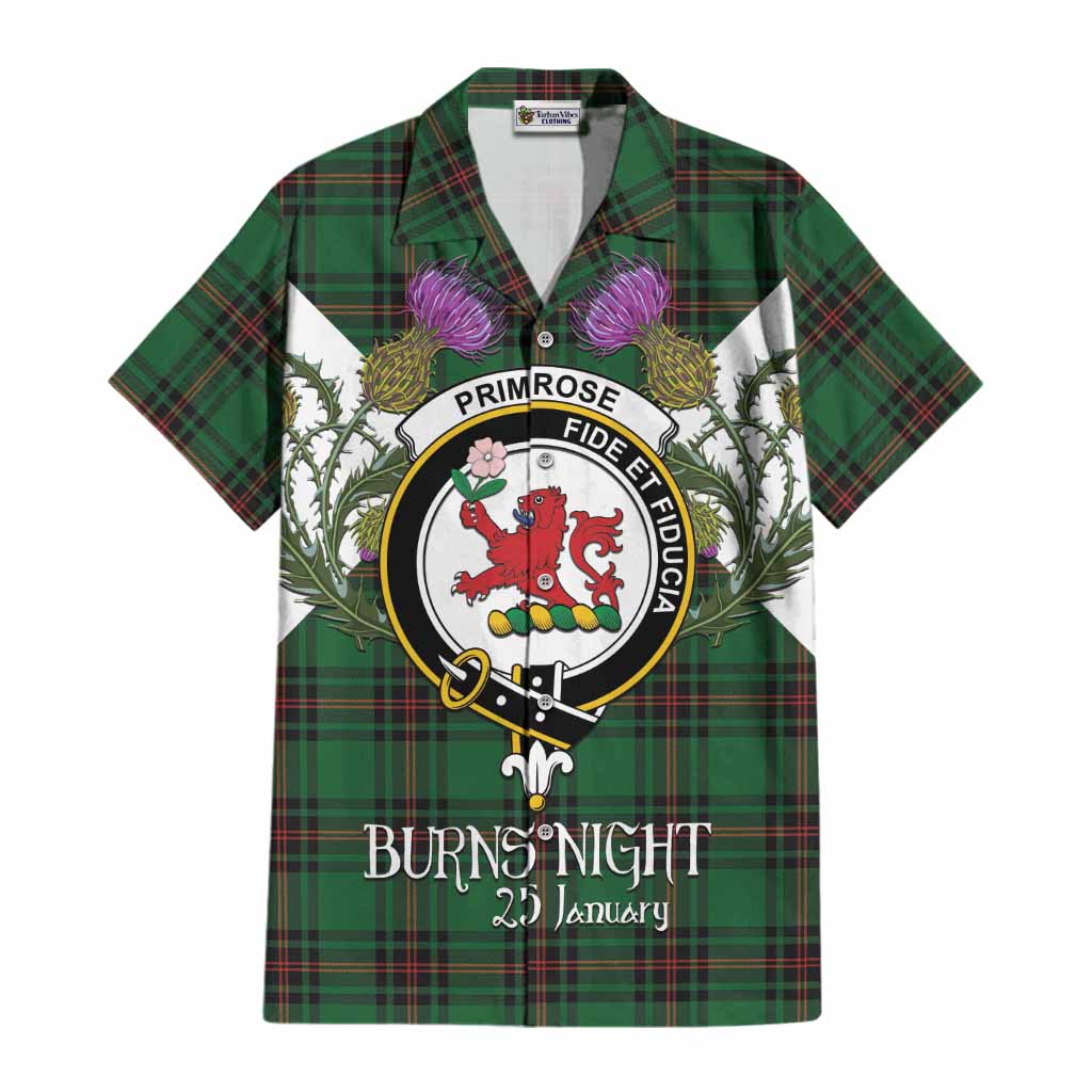Primrose Tartan Family Crest Cotton Hawaiian Shirt Scottish Burns Night Thistle Floral