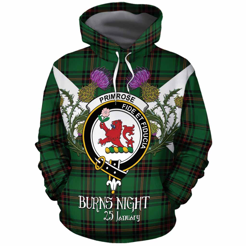 Primrose Tartan Family Crest Cotton Hoodie Scottish Burns Night Thistle Floral