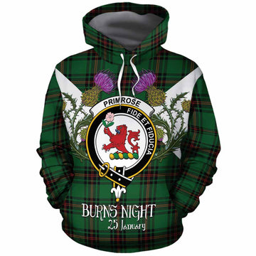 Primrose Tartan Family Crest Cotton Hoodie Scottish Burns Night Thistle Floral