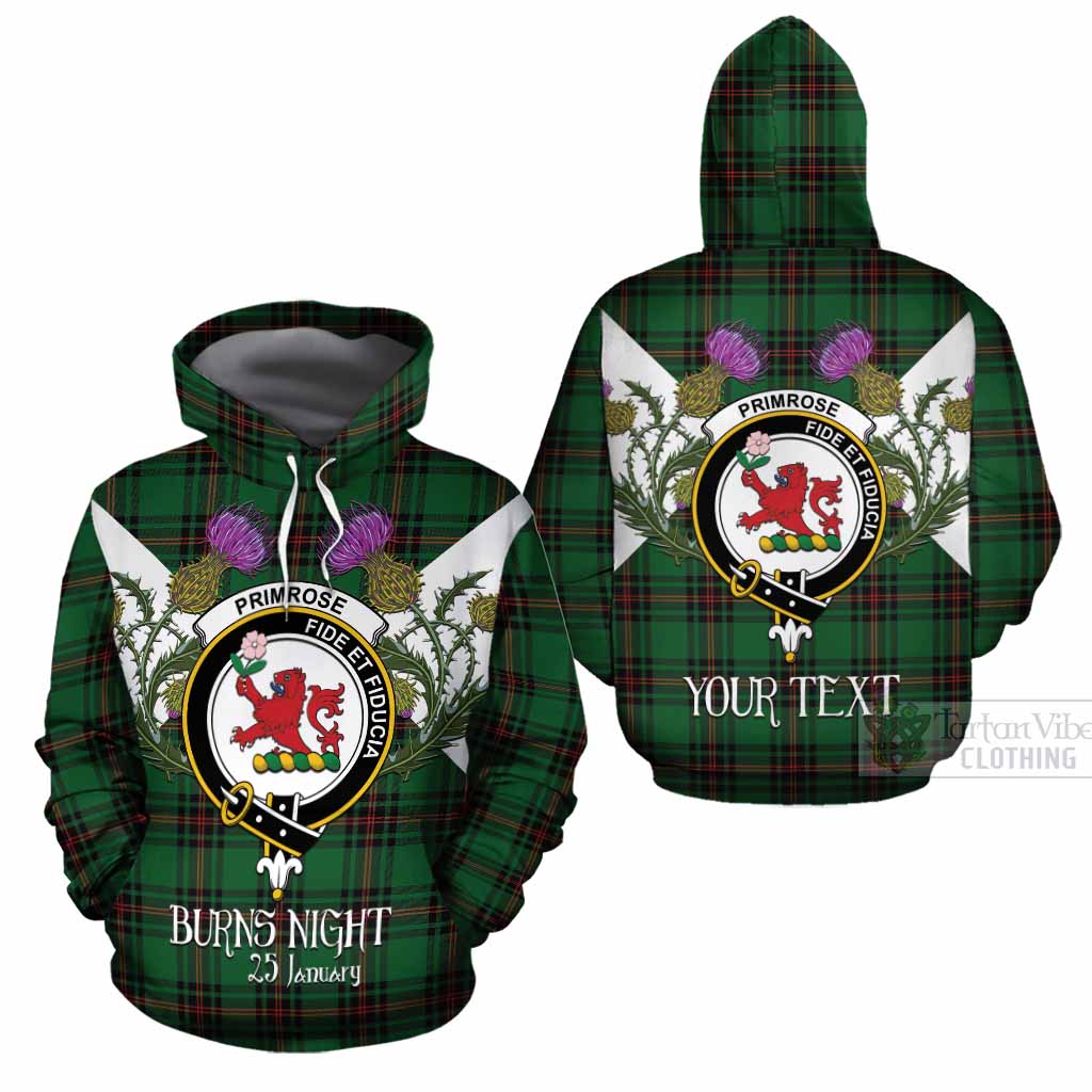 Primrose Tartan Family Crest Cotton Hoodie Scottish Burns Night Thistle Floral