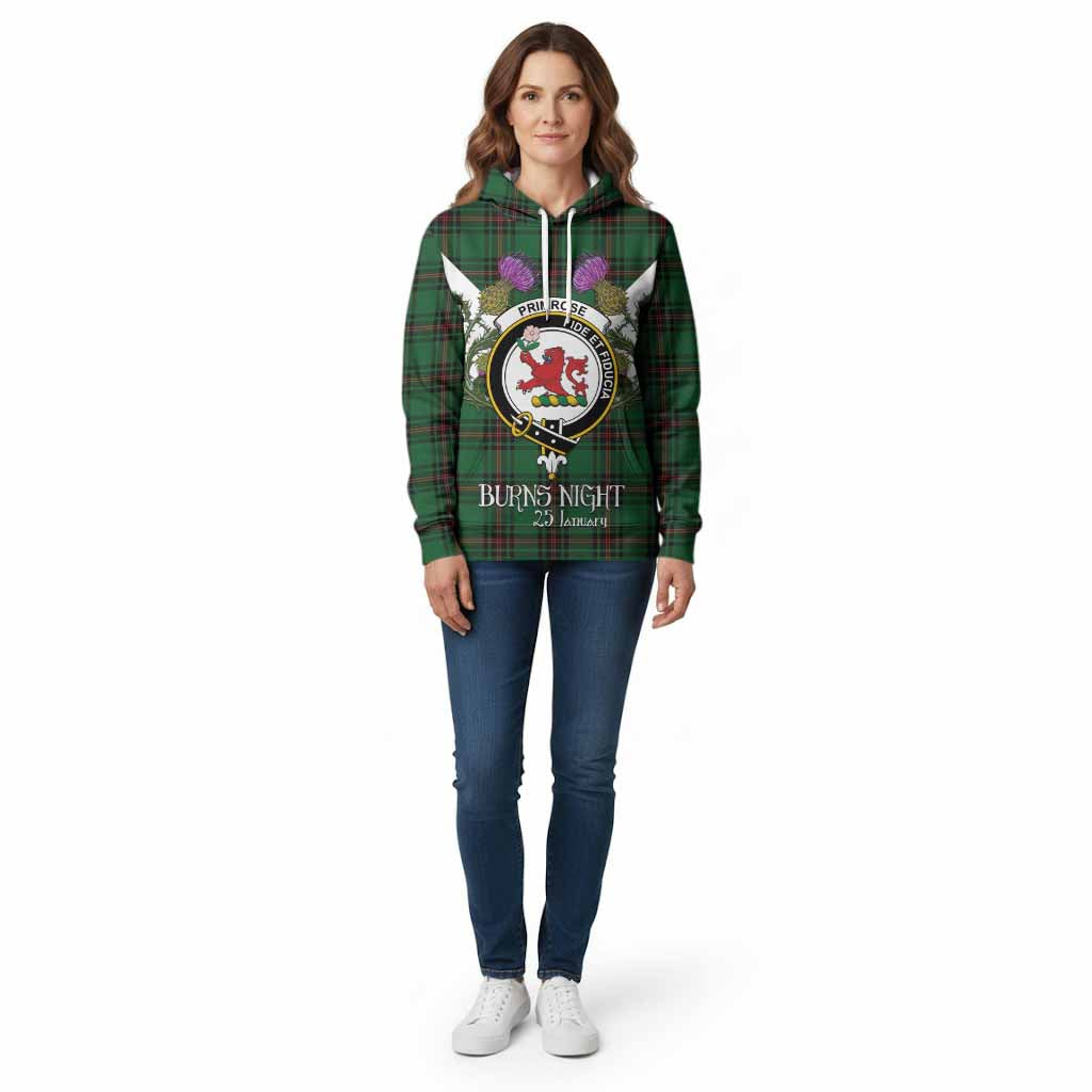 Primrose Tartan Family Crest Cotton Hoodie Scottish Burns Night Thistle Floral