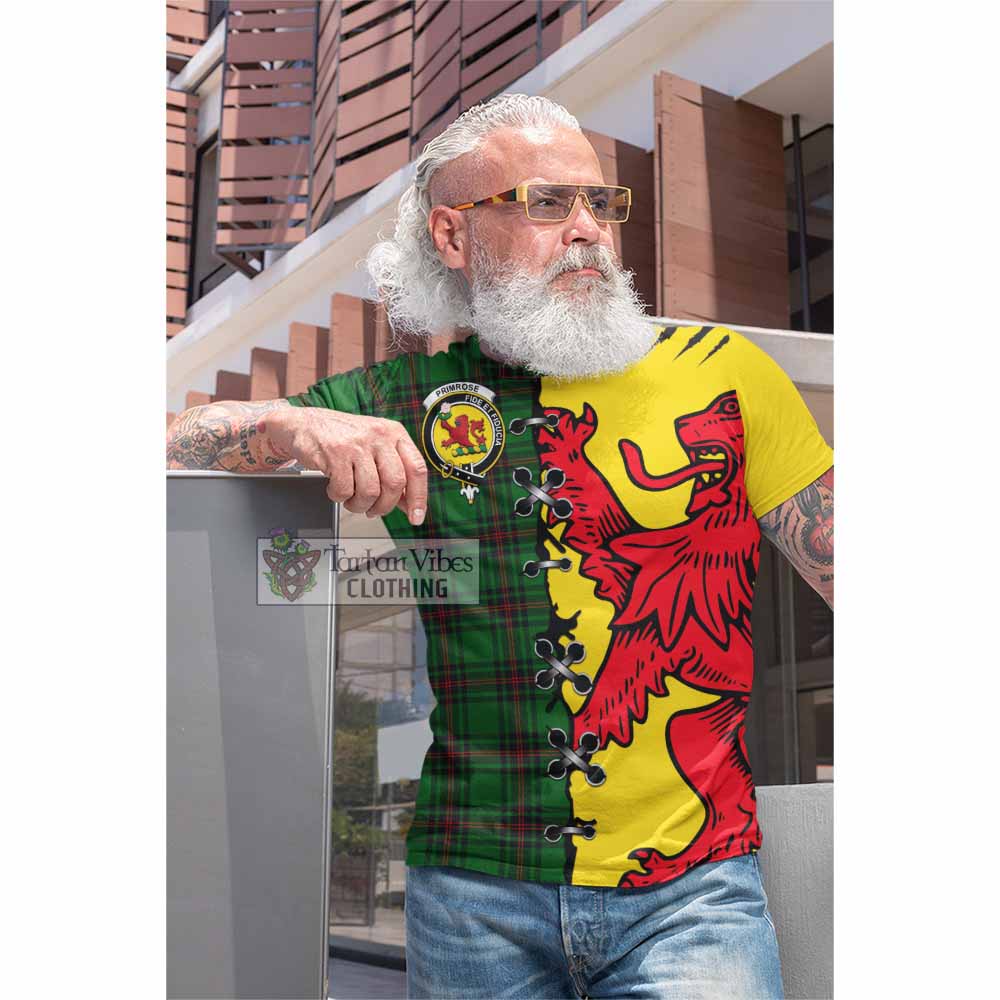 Primrose Tartan Family Crest Cotton T-shirt Lion Rampant Honor - Tartan Vibes Clothing