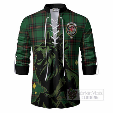 Primrose Tartan Family Crest Ghillie Shirt Crowned Lion Roaring