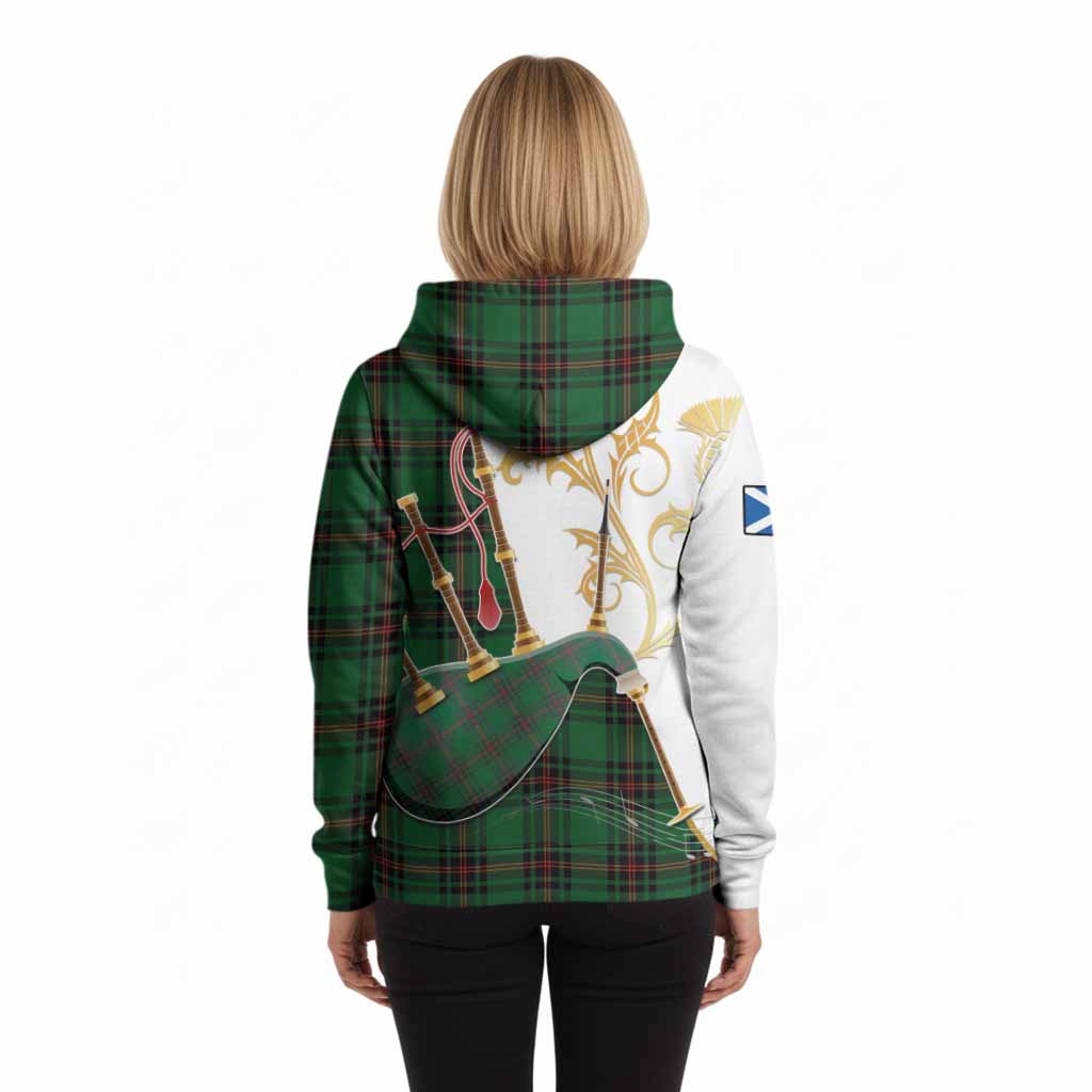 Primrose Tartan Family Crest Hoodie Bagpipes with Scottish Thistle