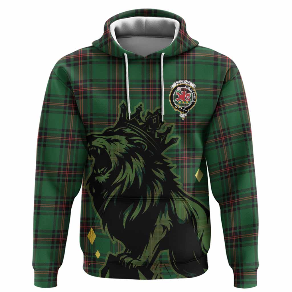 Primrose Tartan Family Crest Hoodie Crowned Lion Roaring