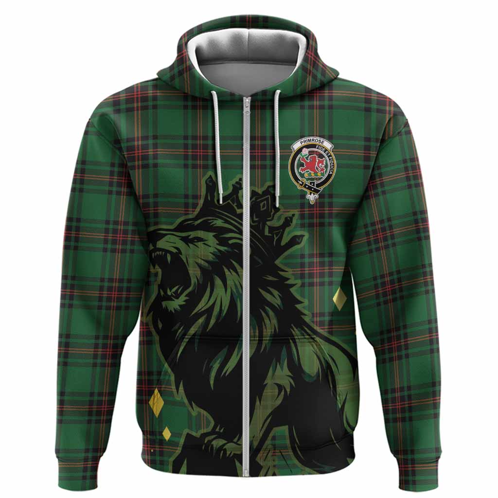 Primrose Tartan Family Crest Hoodie Crowned Lion Roaring