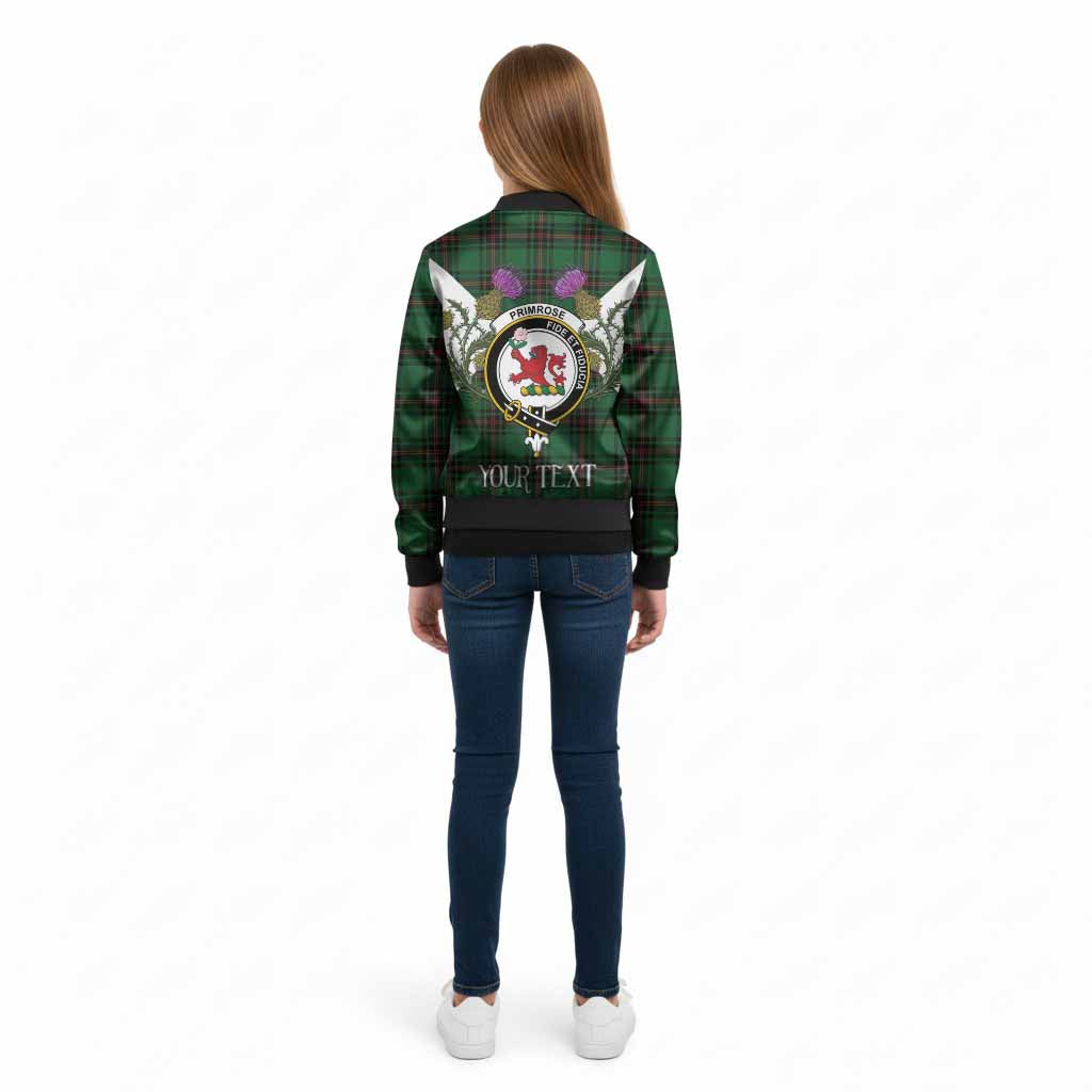 Primrose Tartan Family Crest Kid Bomber Jacket Scottish Burns Night Thistle Floral
