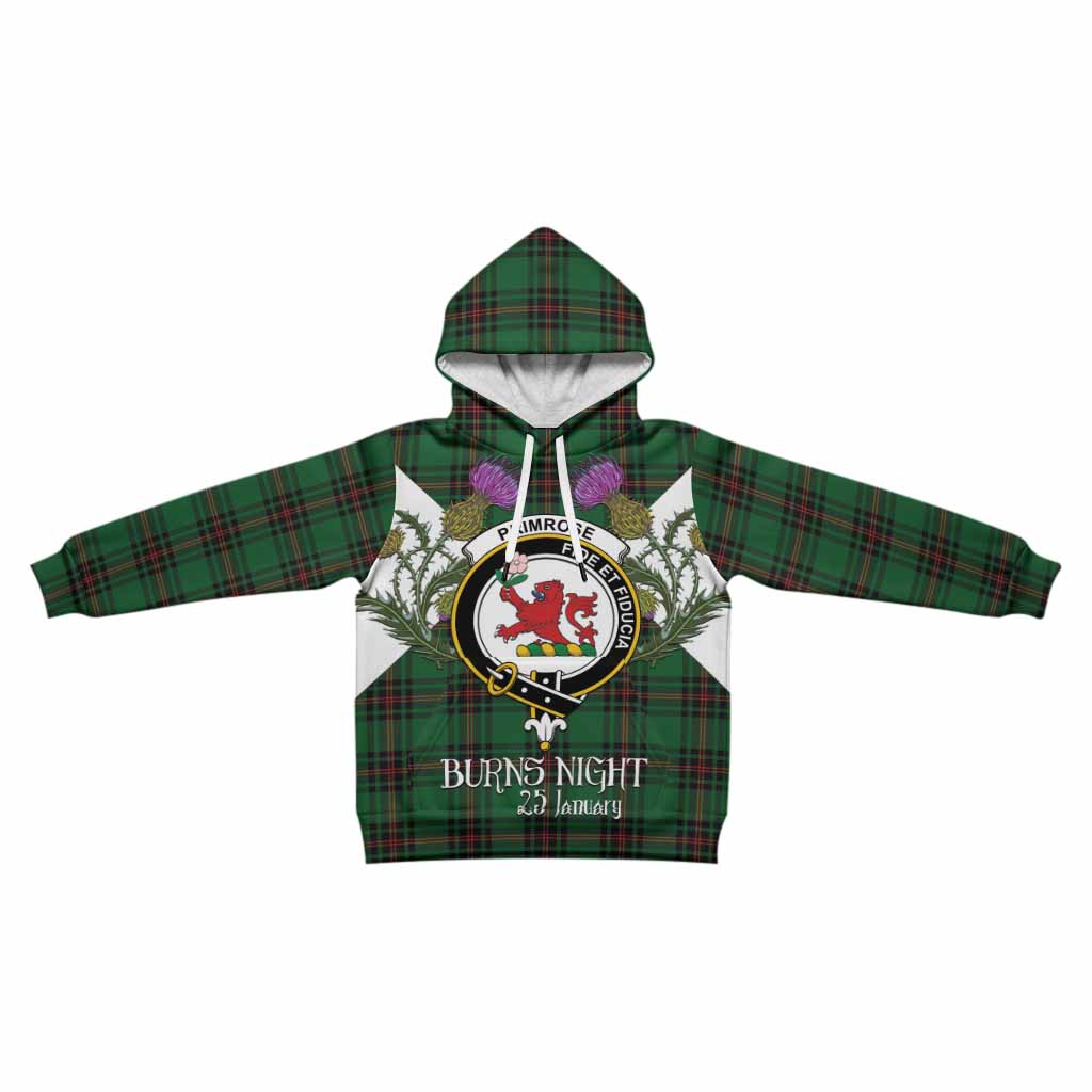 Primrose Tartan Family Crest Kid Hoodie Scottish Burns Night Thistle Floral