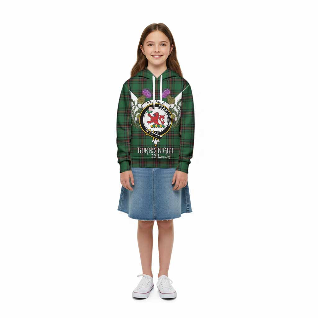Primrose Tartan Family Crest Kid Hoodie Scottish Burns Night Thistle Floral