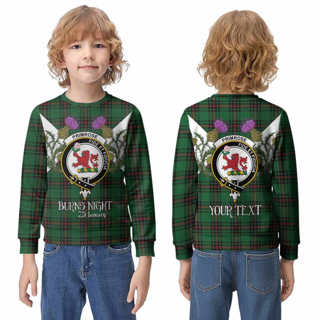Primrose Tartan Family Crest Kid Knitted Sweatshirt Scottish Burns Night Thistle Floral