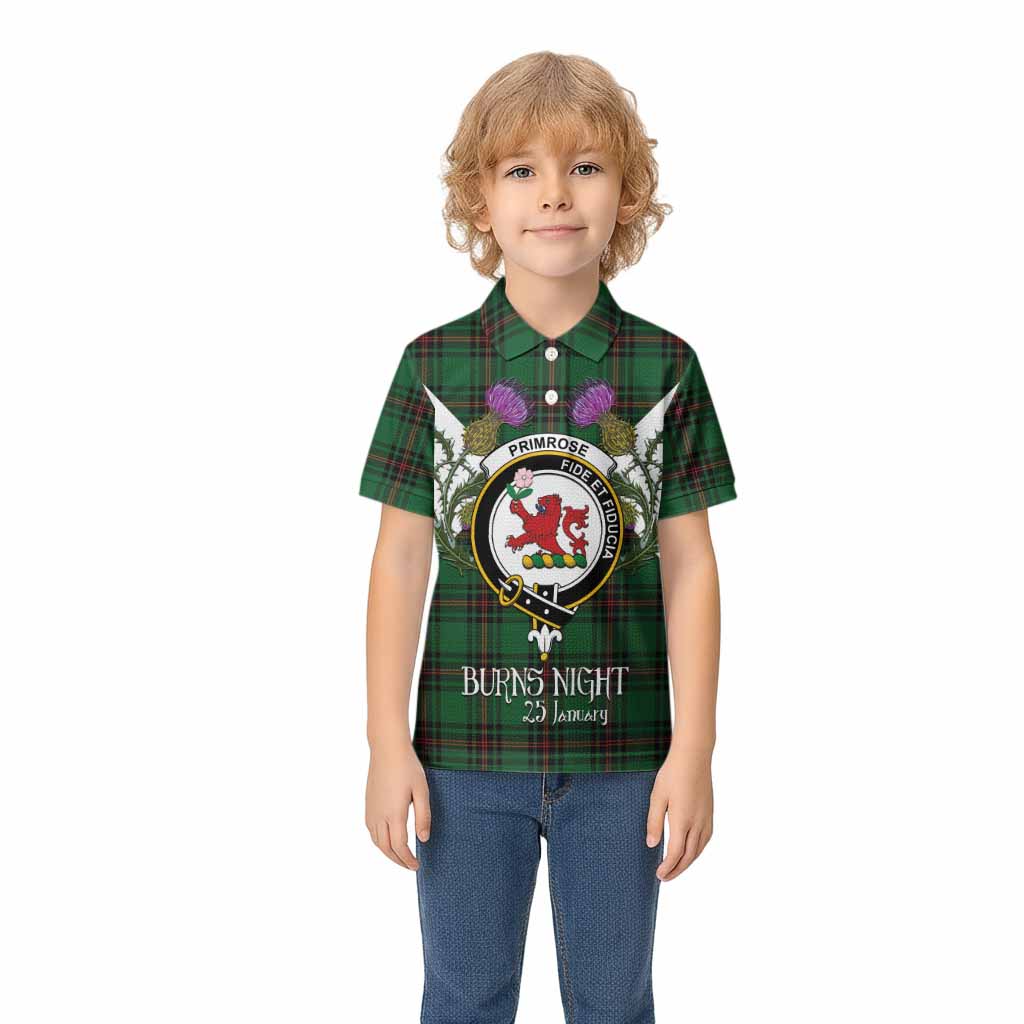 Primrose Tartan Family Crest Kid Polo Shirt Scottish Burns Night Thistle Floral