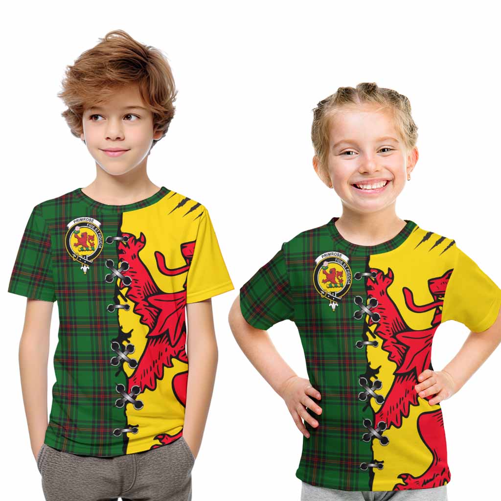 Primrose Tartan Family Crest Kid T-shirt Lion Rampant Honor - Tartan Vibes Clothing