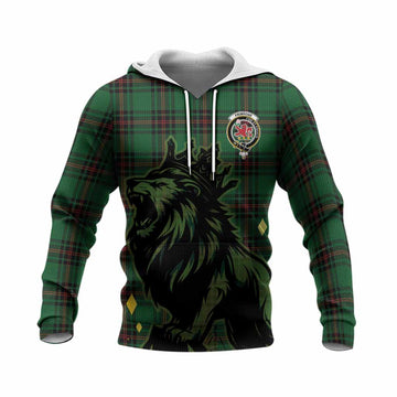 Primrose Tartan Family Crest Knitted Hoodie Crowned Lion Roaring