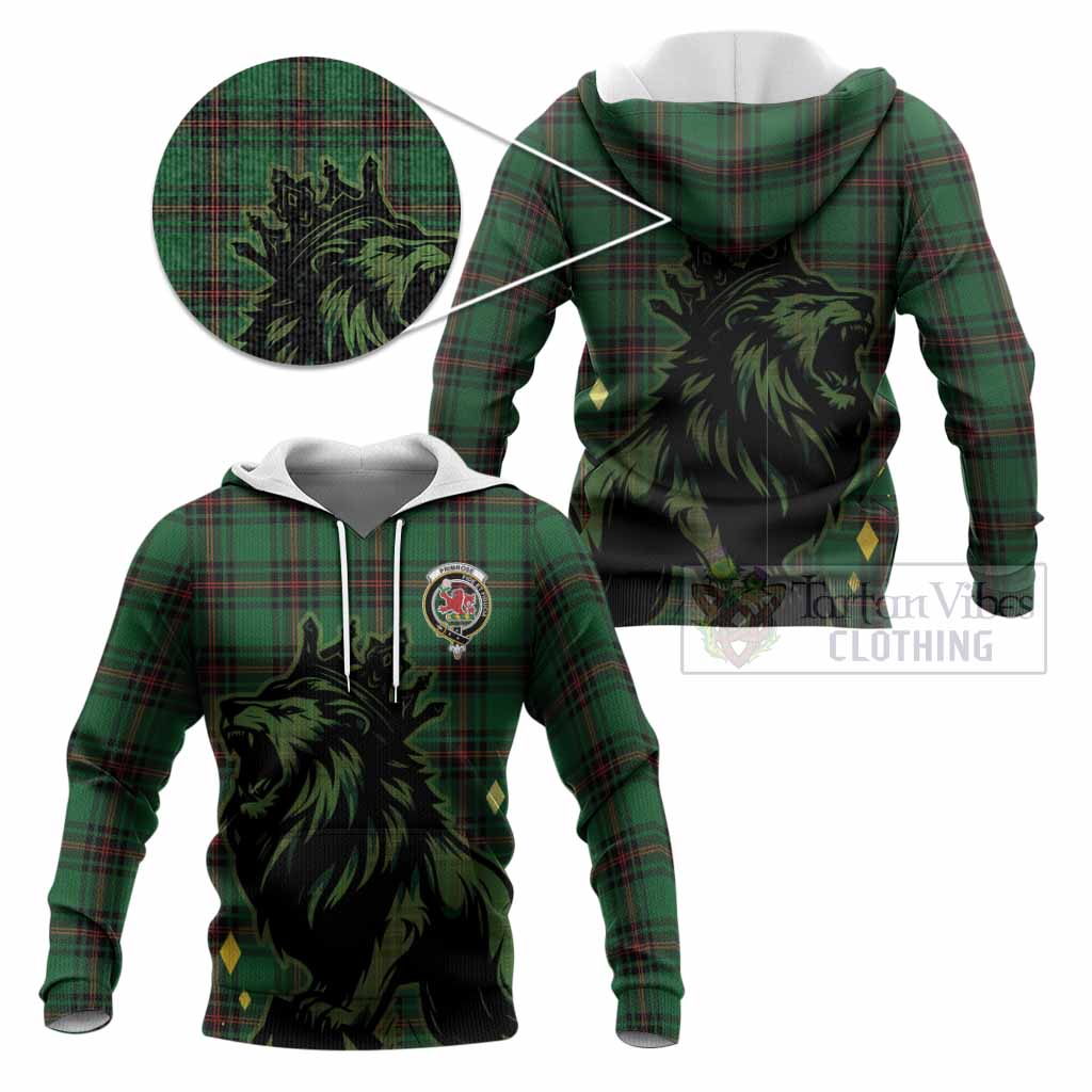 Primrose Tartan Family Crest Knitted Hoodie Crowned Lion Roaring