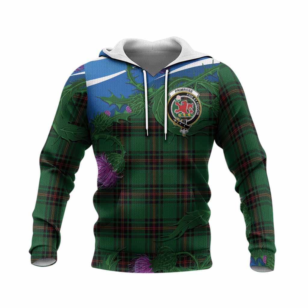 Primrose Tartan Family Crest Knitted Hoodie Thistle in Minimalism