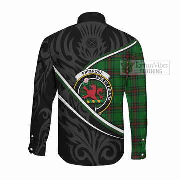 Primrose Tartan Family Crest Long Sleeve Button Shirts Celtic Scottish Thistle Floral