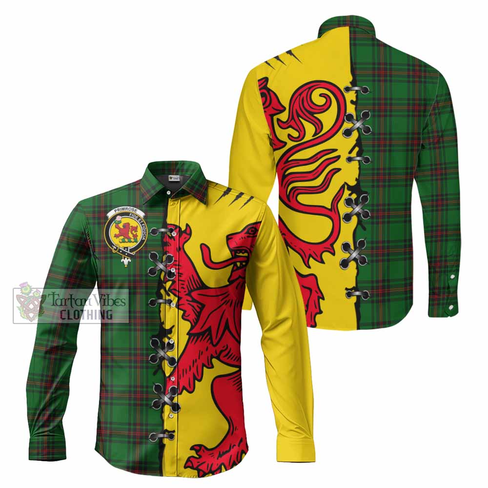 Primrose Tartan Family Crest Long Sleeve Button Shirts Lion Rampant Honor - Tartan Vibes Clothing