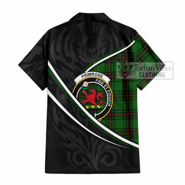 Primrose Tartan Family Crest Short Sleeve Button Shirt Celtic Scottish Thistle Floral - Tartan Vibes Clothing