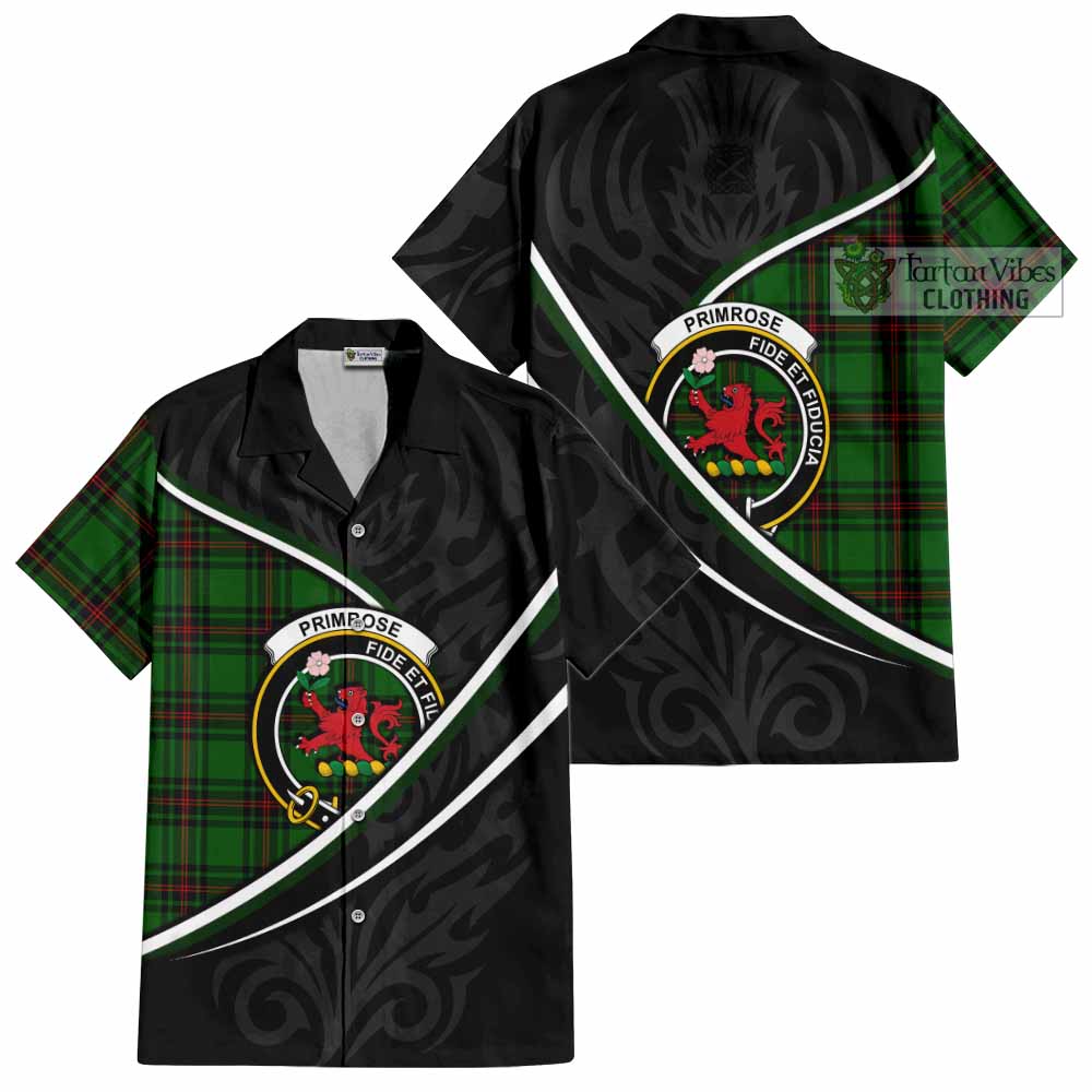 Primrose Tartan Family Crest Short Sleeve Button Shirt Celtic Scottish Thistle Floral - Tartan Vibes Clothing