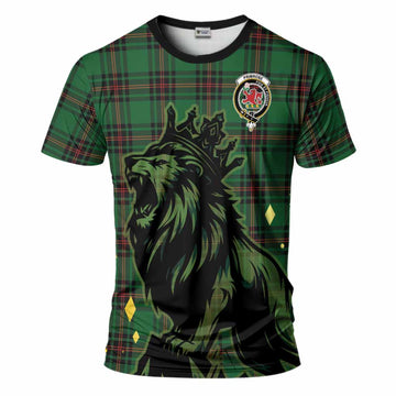 Primrose Tartan Family Crest T-Shirt Crowned Lion Roaring