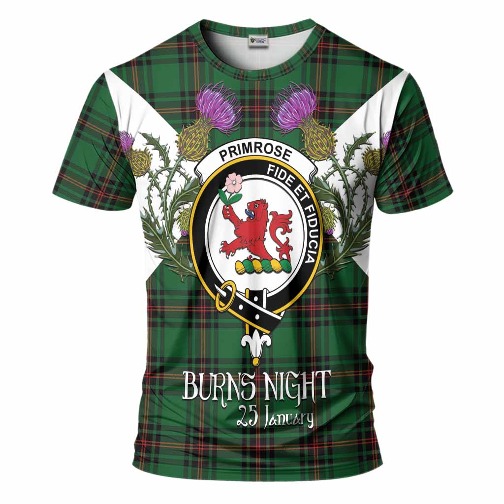 Primrose Tartan Family Crest T-Shirt Scottish Burns Night Thistle Floral