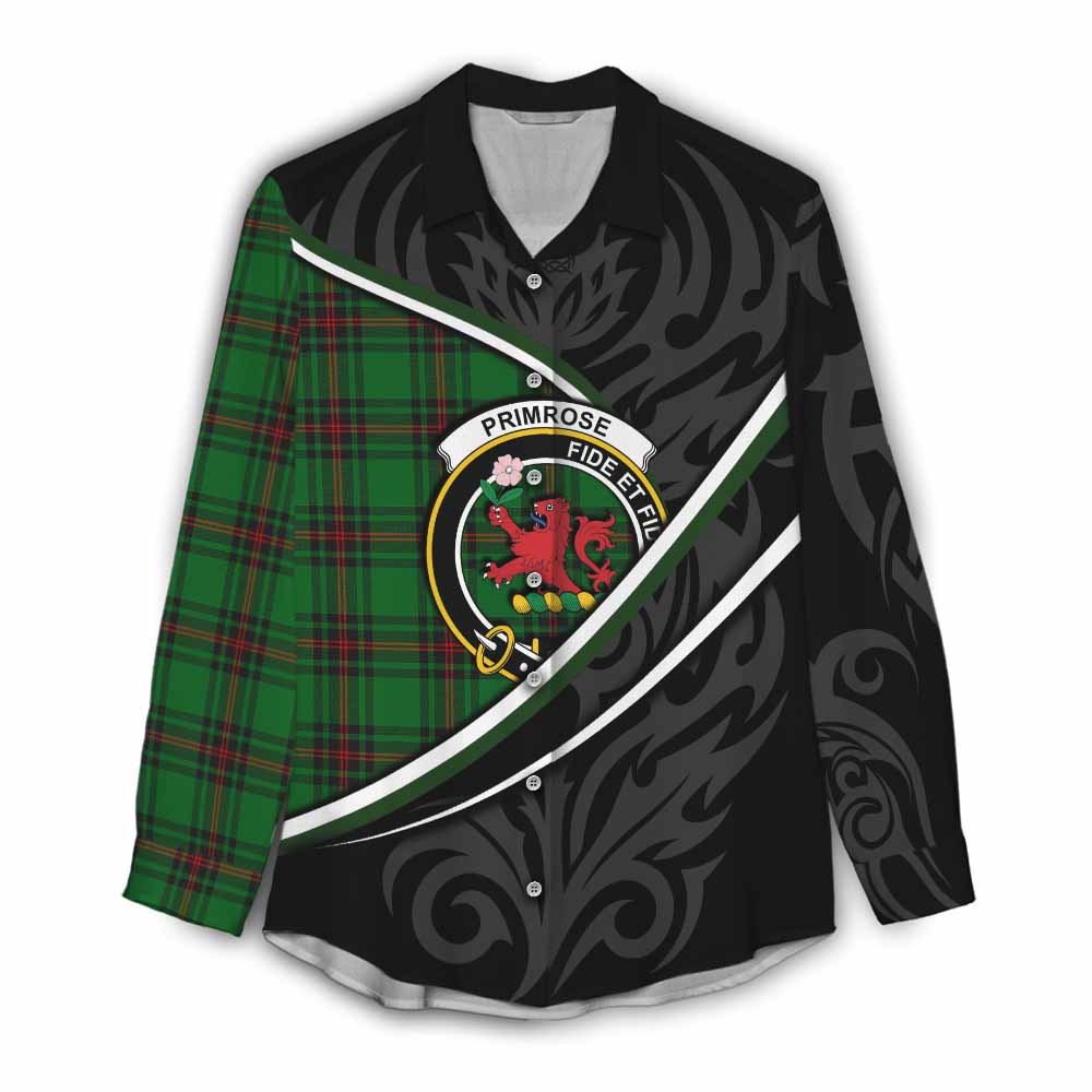 Primrose Tartan Family Crest Women Casual Shirt Celtic Scottish Thistle Floral - Tartan Vibes Clothing
