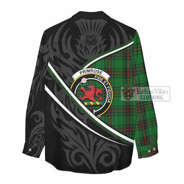 Primrose Tartan Family Crest Women Casual Shirt Celtic Scottish Thistle Floral