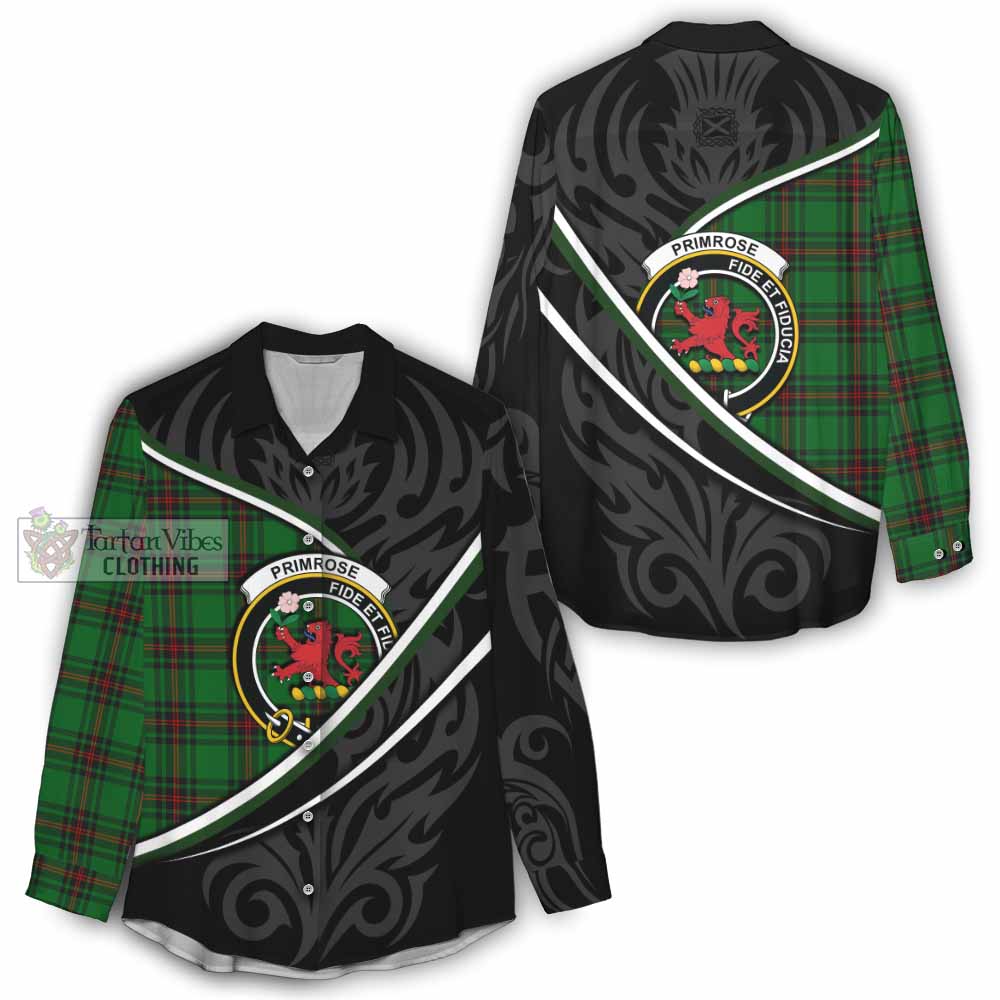 Primrose Tartan Family Crest Women Casual Shirt Celtic Scottish Thistle Floral - Tartan Vibes Clothing