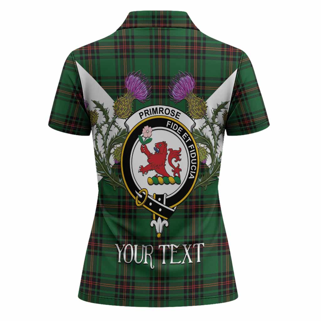 Primrose Tartan Family Crest Women Polo Shirt Scottish Burns Night Thistle Floral