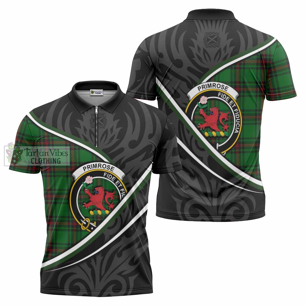 Primrose Tartan Family Crest Zipper Polo Shirt Celtic Scottish Thistle Floral - Tartan Vibes Clothing