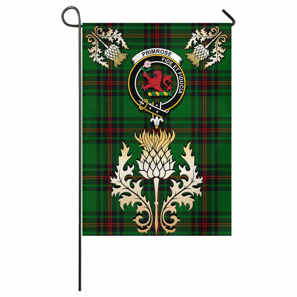 Primrose Tartan Garden Flag with Golden Regal Scottish Thistle Emblem - Tartan Vibes Clothing