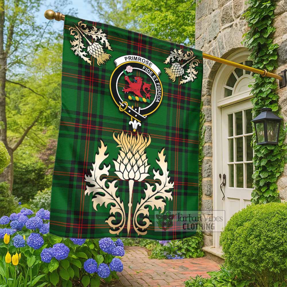 Primrose Tartan Garden Flag with Golden Regal Scottish Thistle Emblem - Tartan Vibes Clothing