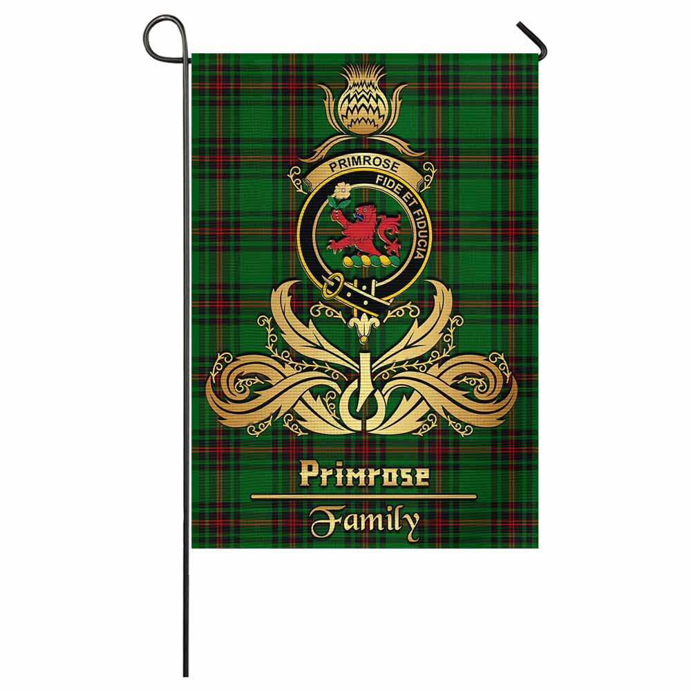 Primrose Tartan Garden Flag with Highland Thistle Cherish Family Crest Style - Tartan Vibes Clothing