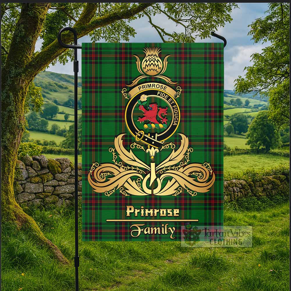 Primrose Tartan Garden Flag with Highland Thistle Cherish Family Crest Style - Tartan Vibes Clothing