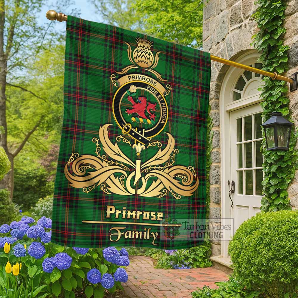 Primrose Tartan Garden Flag with Highland Thistle Cherish Family Crest Style - Tartan Vibes Clothing