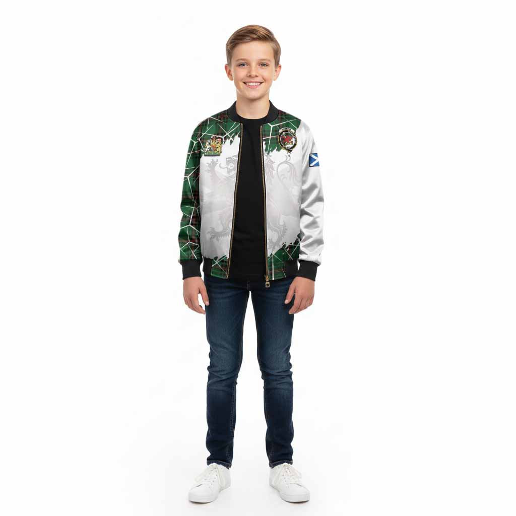Primrose Tartan Kid Bomber Jacket with Family Crest and Lion Rampant Grunge Style