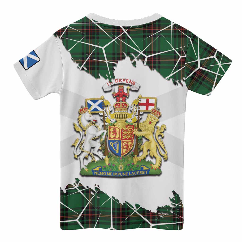 Primrose Tartan Kid T-shirt with Family Crest and Lion Rampant Grunge Style