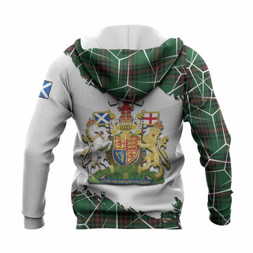 Primrose Tartan Knitted Hoodie with Family Crest and Lion Rampant Grunge Style