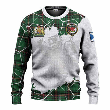 Primrose Tartan Knitted Sweater with Family Crest and Lion Rampant Grunge Style