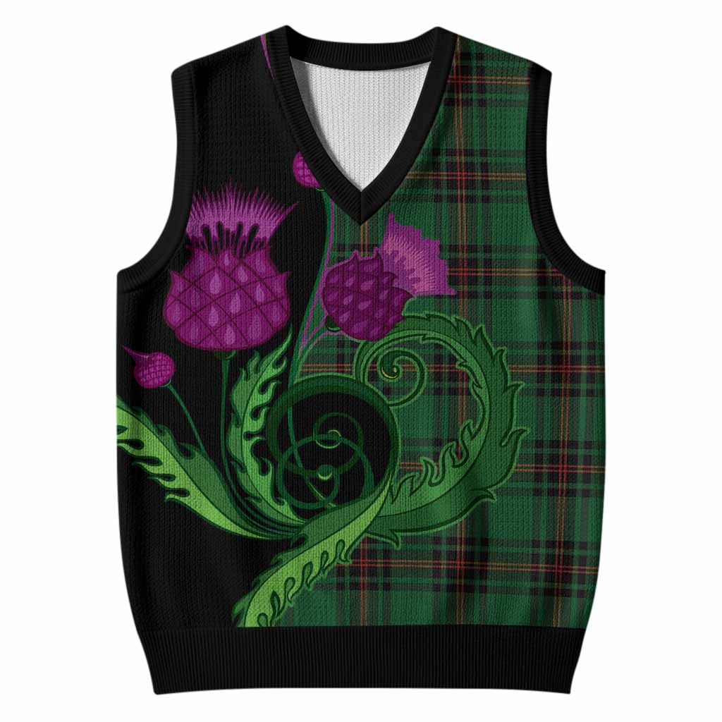 Primrose Tartan Knitted V-Neck Vest Traditional Scottish Thistle